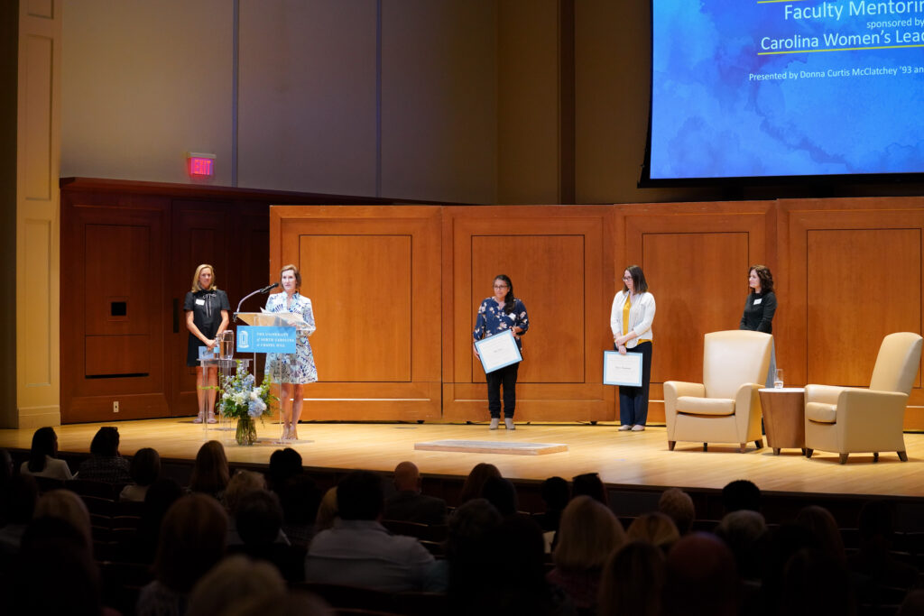 Mary Mills Borden and Donna McClatchey present the Faculty Mentoring Awards at the Eve Marie Carson Lecture