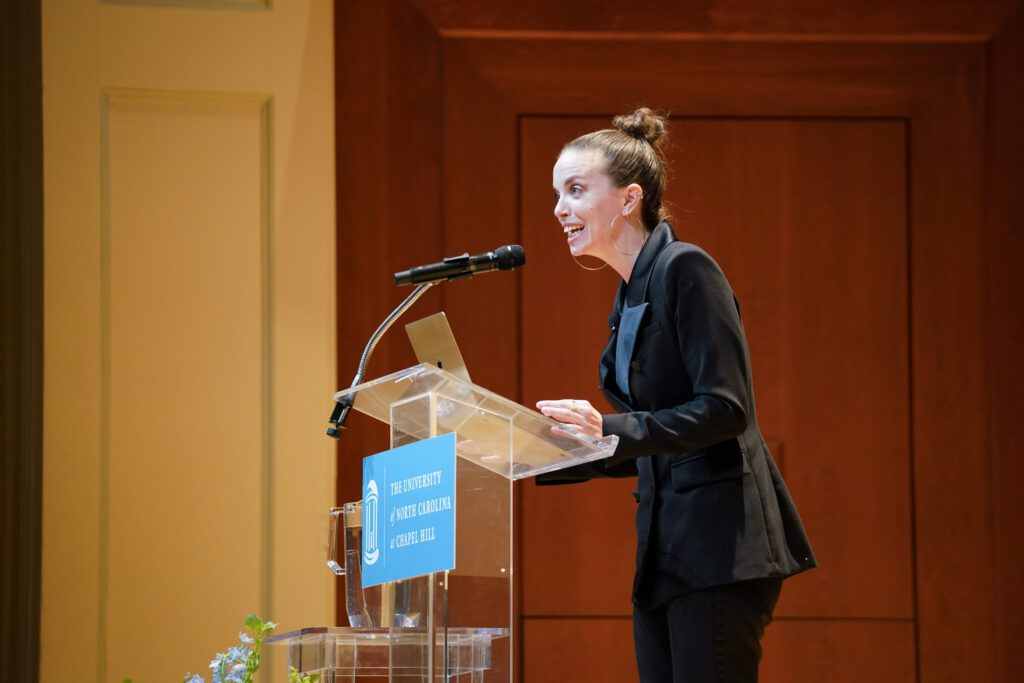 Michelle Dorrance gives a lecture and performace at the Eve Marie Carson Lecture Series in Moeser Auditorium in Hill Hall on Sept. 28th, 2022.