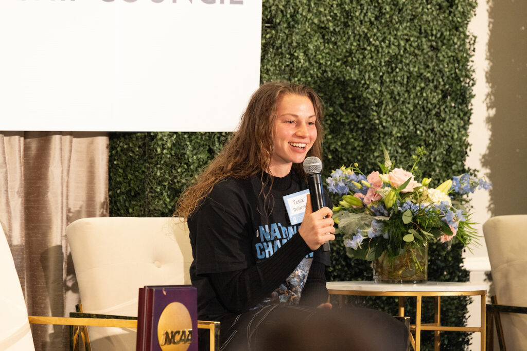 Tessa Dellarose on sage during soccer panel