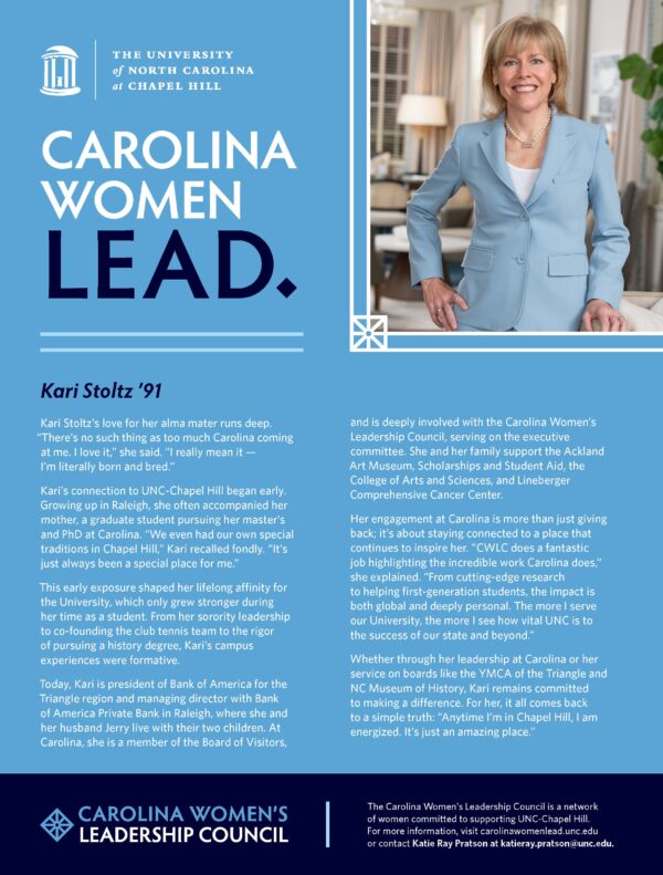 Kari Stoltz Carolina Alumni Review ad